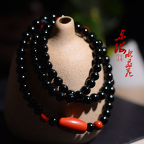 Natural basil black Beatrite bracelet black Beaver seal around three laps of Buddha Pearl Handout Red South Red