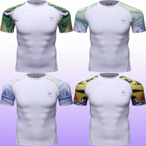 Flower arm tight tattoo clothing Mens short-sleeved basketball high-elastic training fitness Sports T-shirt Quick-drying clothes