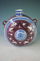 Ming Yongle blue and white glaze red cloud Crane pattern Wall bottle hanging bottle