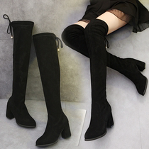 Knee boots female thick heel stretch boots high heels Spring and Autumn Spring plus velvet black long womens boots