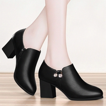 2021 hot sale Autumn Spring leather shoes women Martin shoes short boots high heel single shoes female rough spring spring with mother