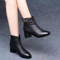 Short boots women Autumn Spring 2019 new in the heel fashion coarse heel Martin boots high heel leather shoes Spring plus velvet spring and autumn single