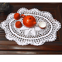 I love my home handmade crochet hook cotton lace hollow woven Oval placemat decorative pad decorative pad White