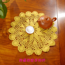 I love my family handmade hook cotton lace hollow European round placemat decorative mat yellow 28-30