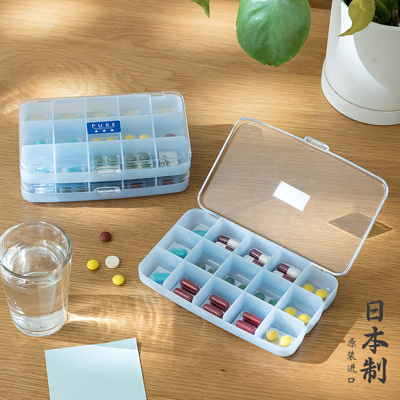 日本进口药盒便携药片分装盒大容量药物收纳盒首饰串珠耳环整理盒