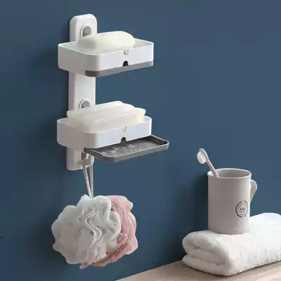 Sucker soap box wall-mounted drain double-layer soap box household powder room non-perforated bathroom creative soap holder