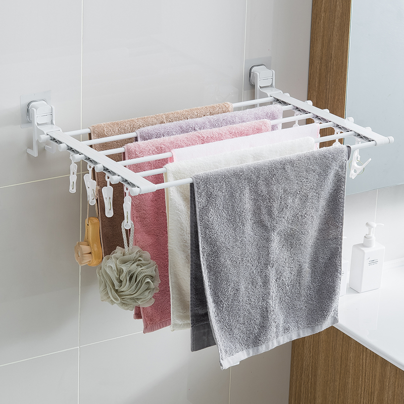 Household toilet hanging towel rail foldable bathroom free punching clothes multi-clip drying socks underwear storage rack
