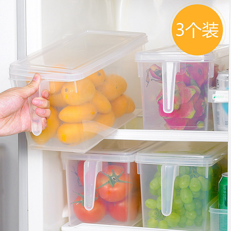 Japan imported plastic refrigerator fresh-keeping box set kitchen food fruit storage box rectangular with cover 3 packs