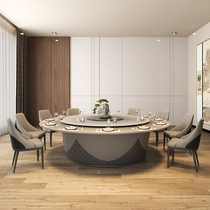 Hotel Big Round Table Electric Dining Table With Turntable Hotel Bag Compartment Marble Solid Wood Rock Plate Table Chairs 15
