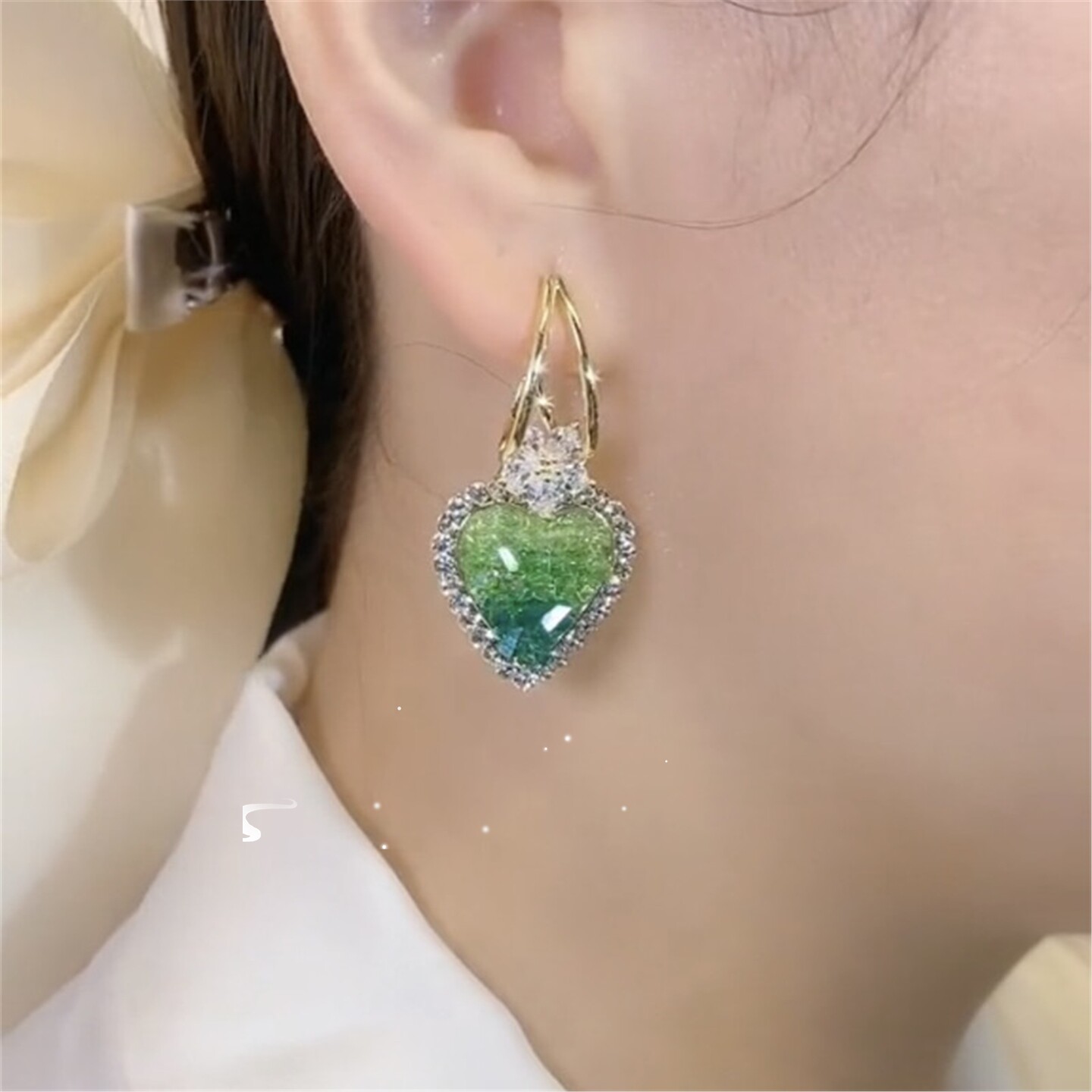 Зеленые серьги, серебро 9999 пробы, изысканный стиль, легкий роскошный стиль