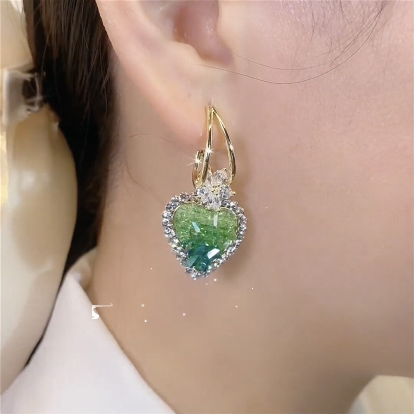 Зеленые серьги, серебро 9999 пробы, изысканный стиль, легкий роскошный стиль