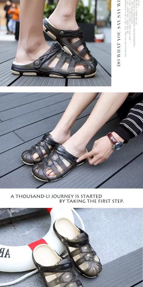 Mùa hè 2018 phong cách mới dép nam giày thoáng khí giày màu rắn may chủ đề may đầu lớp da bình thường PU đầu giày fashion