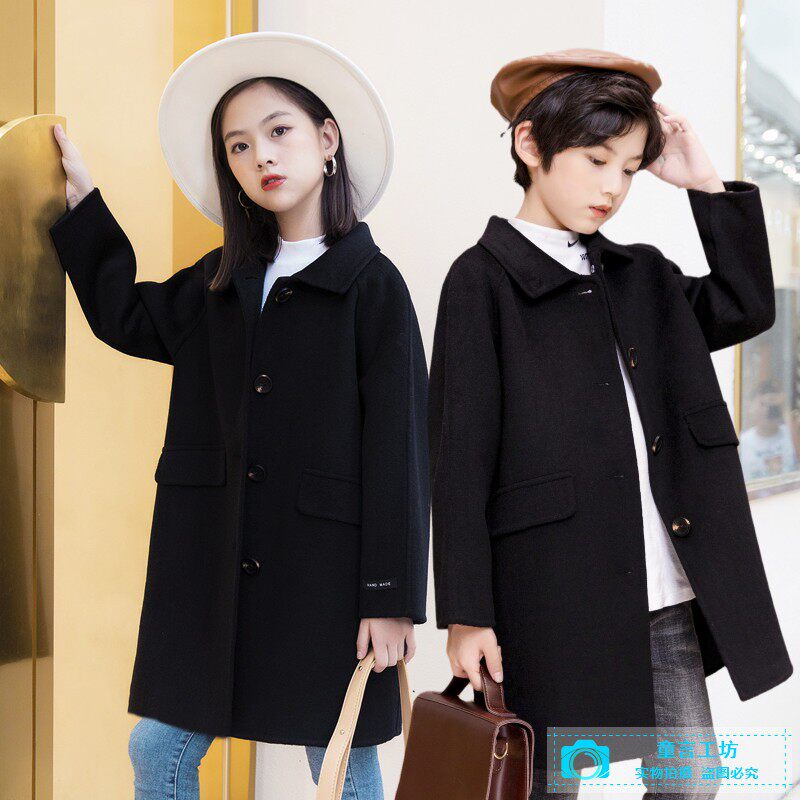 Children's clothing boys' double-sided cashmere coats girls' spring and autumn new Korean style woolen coats children's woolen coats