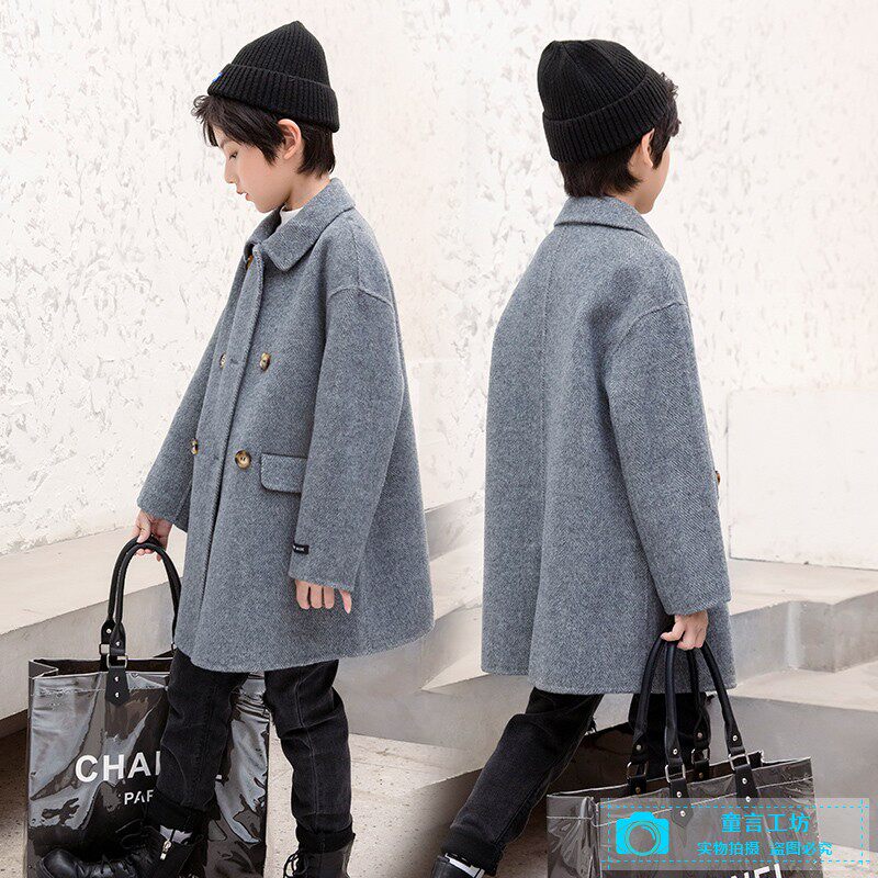 Boys' double-sided woolen cashmere coat children's autumn and winter new woolen coat middle-aged children's Korean version woolen woolen coat