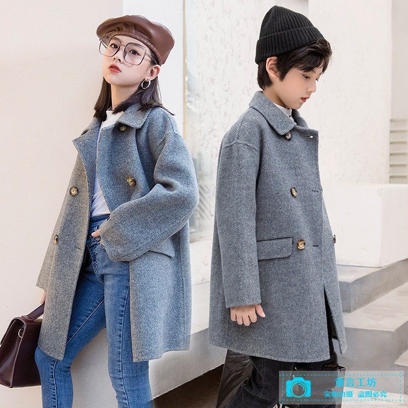 Children's woolen coat autumn and winter new boys' double-sided cashmere woolen coat girls middle-aged children's woolen woolen coat
