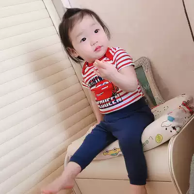 Baby two-piece baby triangle climbing suit high waist trousers belly protection children's short sleeve jumpsuit spring and summer suit