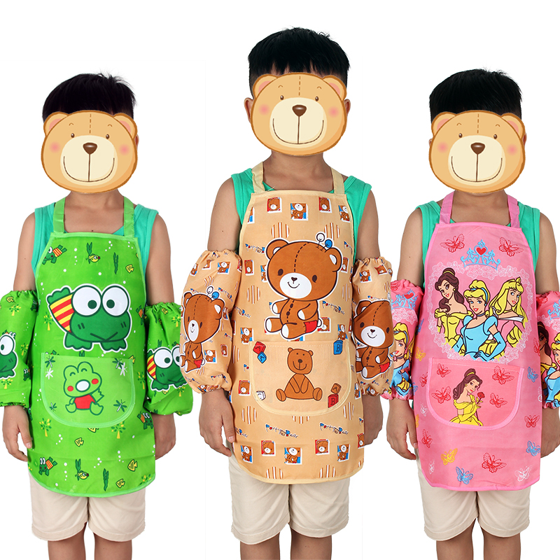 Children Apron Fine Art Drawing Clothes Waterproof Anti Dirty Cartoon Painting Hood Clothes Kindergarten Kid With Cuff Eating Clothes
