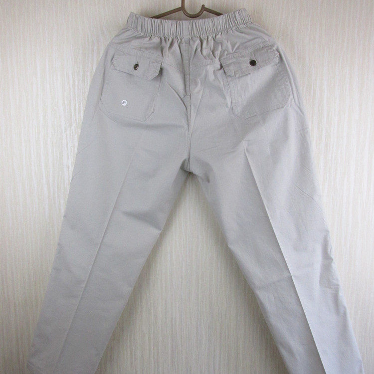 Men's autumn and winter rice white pure cotton casual pants tightness waist and gattening with increased loose straight cylinder for older tooling long pants