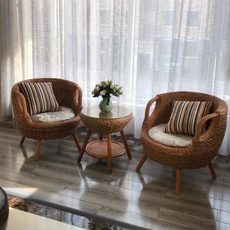 Rattan chair Three sets Balcony Small Table And Chairs Casual Real Rattan Chair Single Leaning Back Chair Tea Table Combined Rattan chair Living room