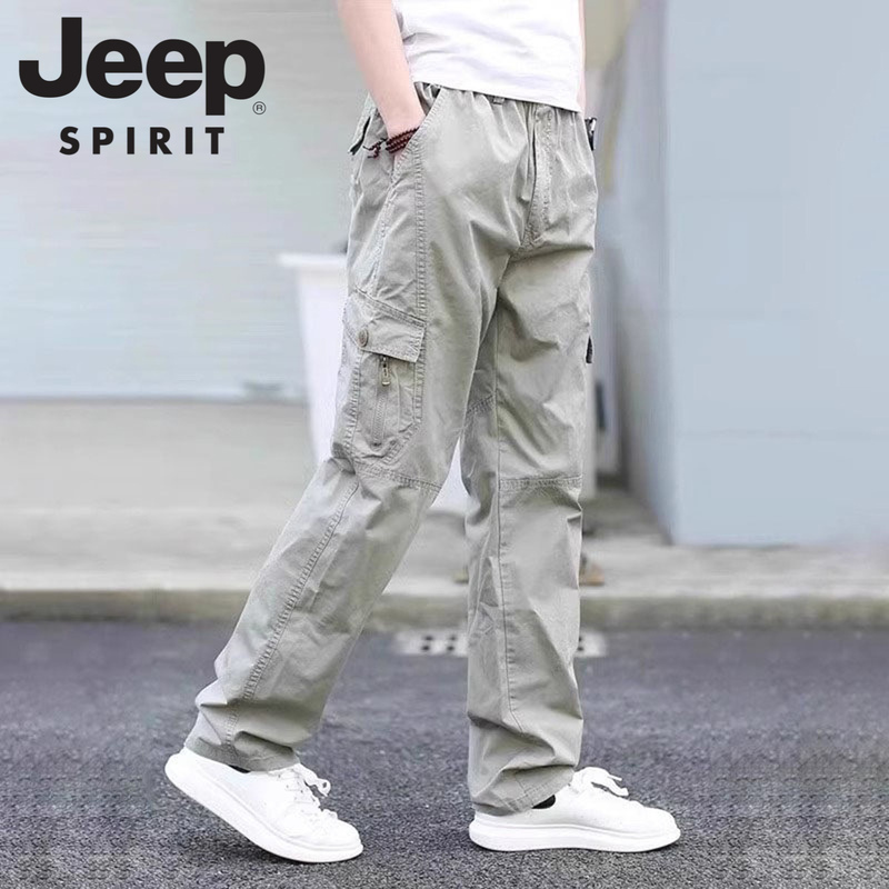 Jeep Spirit Pure Cotton Work Pants for Men, Spring and Autumn Season, Loose Straight-Leg Multi-Pocket Work Style Casual Long Pants