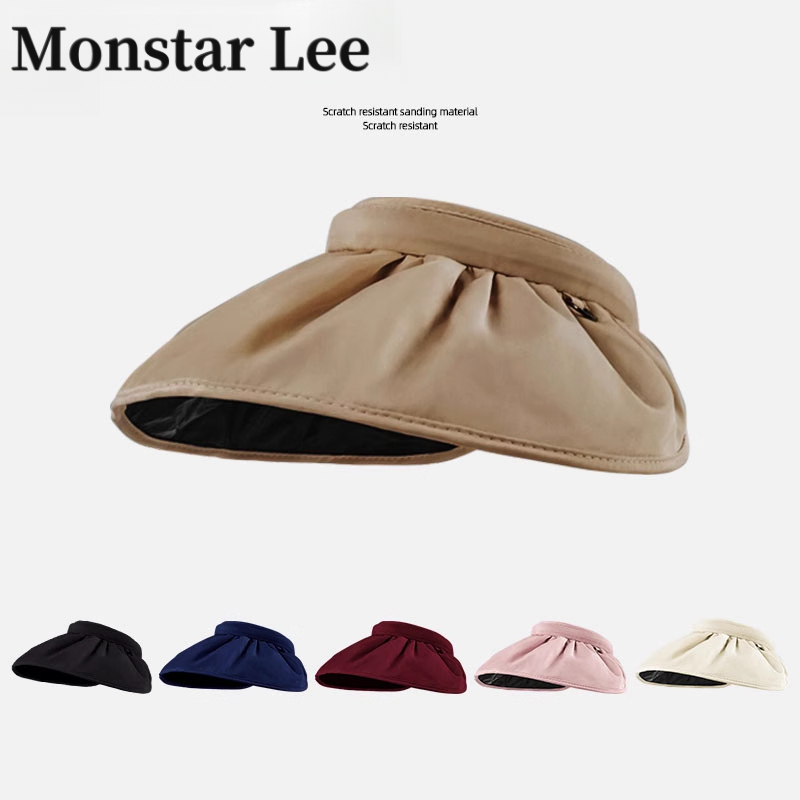 Monstar Lee Shell Sun Hat for Women, Uv Protection Headband, Black Coating Sunshade, Large Brim, Cycling Open-Top Hat