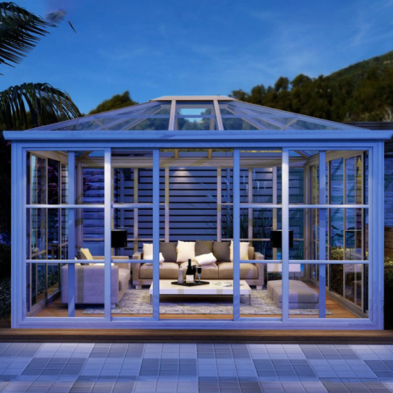 Outdoor Leisure Panoramic Glass Greenhouse Aluminum Alloy Custom Terrace Courtyard Garden Design Small House Villa