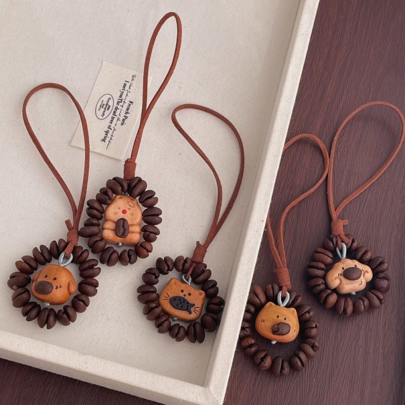 Peach Wood Coffee Bean, Puppy, Bear, Kitten Pendant, Hand-Twisted Toy, Bag Charm, Keychain Pendant, Hanging Accessory
