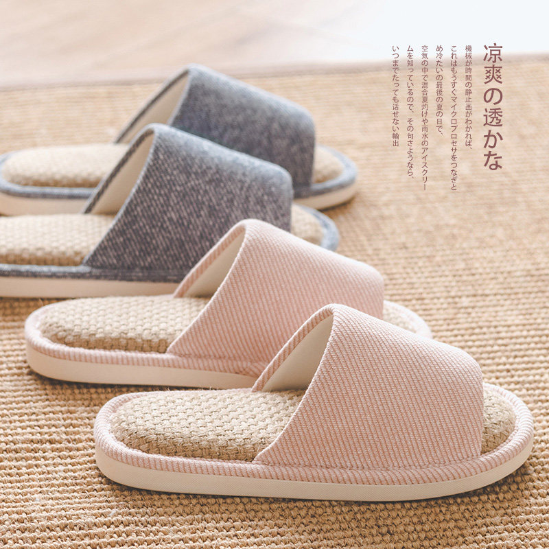 Japanese linen slippers women's home sandals shoes indoor home wood floor deodorant cotton linen soft bottom non-slip home shoes