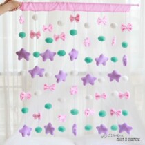 Cartoon cute powder girl heart ins plush decorative curtain student dormitory bow star wall hanging