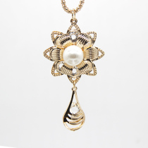 Foreign trade tail single wild decorative sweater chain Female long fashion simple gold flower crystal tassel pearl necklace