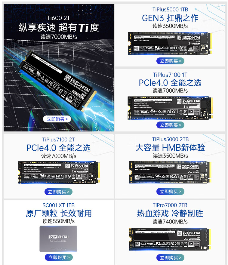 Твердотельный накопитель ZhiTai Changjiang Storage 512G1T NVMe M2 TiPlus5000 7100
