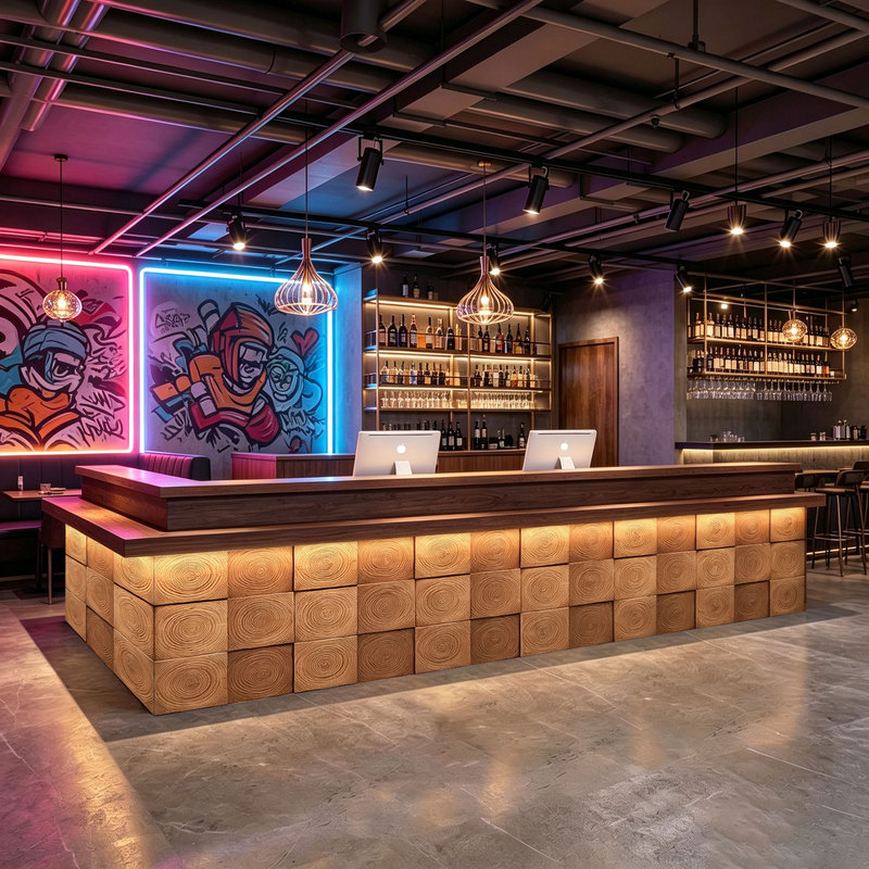 Industrial Style Cafe, Tavern, Bar Counter, Barbecue Restaurant, Cash Register, Homestay Front Desk, Billiard Hall, Imitation Stone Reception Desk