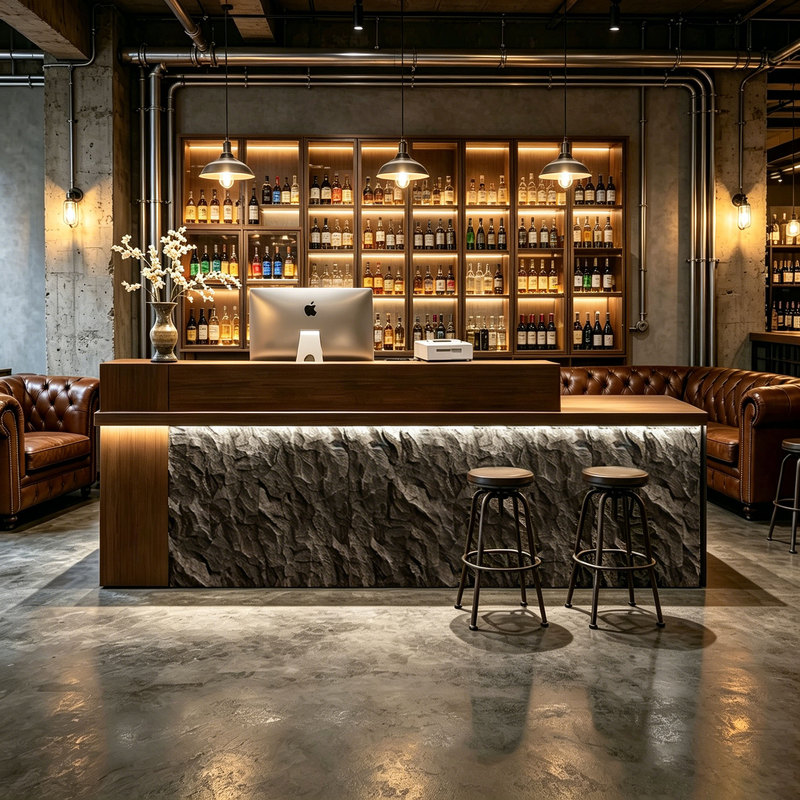 Industrial Style Bar Counter, Cafe, Retro Tavern, Faux Stone Front Desk, Restaurant, Barbecue, Billiard Hall Reception Desk
