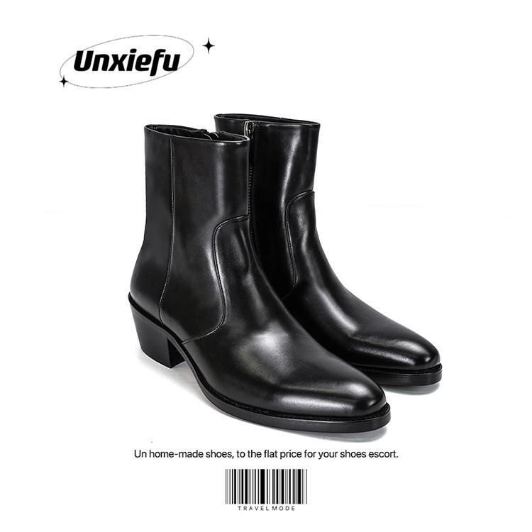 Unzizhi 2026 New Chelsea Top Layer Cowhide Western High-End Vibe Versatile Boots with Zipper and Premium Texture