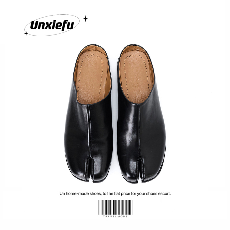 Unzizhi 2026 Early Spring Washed Leather Tabi Split-Toe Shoes Men's Slippers Women's Pig's Trotters Shoes Low Heel Versatile Half Slippers Unzizhi 2026 Early Spring Washed Leather Tabi Split-Toe Shoes Men's Slippers Women's Pig's Trotters Shoes Low Heel Versatile Half Slippers