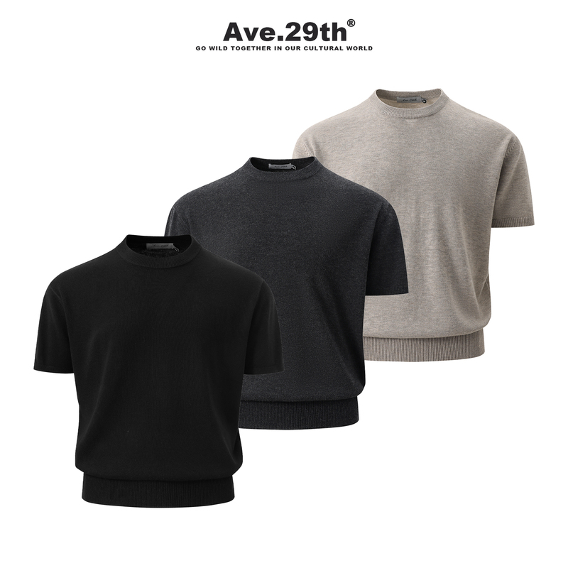 Ave.29Th Wool Blend Luxury Old Money Style Stretch Knit Short Sleeve Soft Skin-Friendly Two-Tone