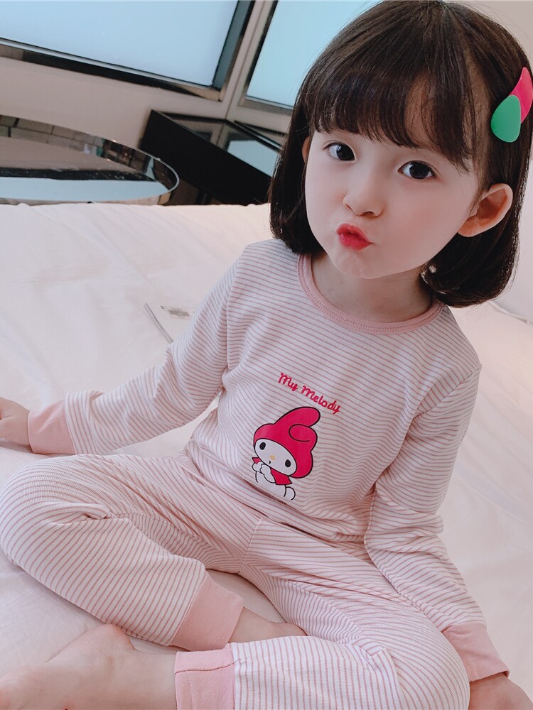 GIRLS STRIPED AUTUMN CLOTHES AND AUTUMN PANTS SET COTTON SPRING AND AUTUMN WINTER BABY GIRL UNDERWEAR TWO-PIECE SET CHILDRENS HOME WEAR TIDE