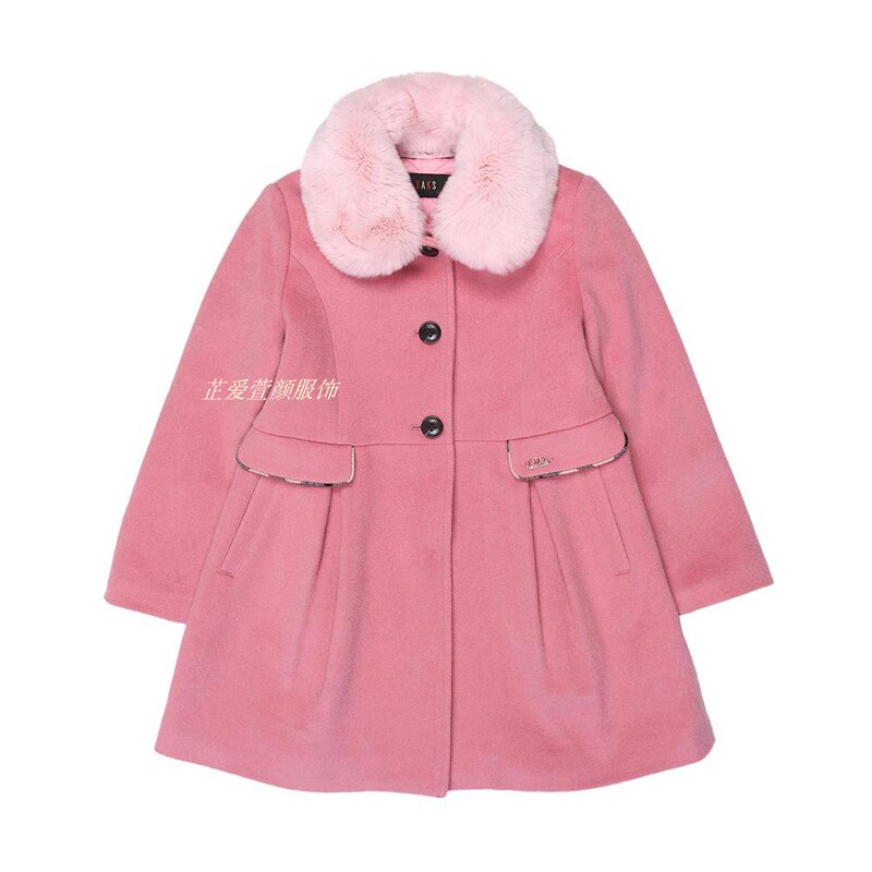 Korean High-End Autumn and Winter Girls' Pink and Dark Blue Doll-Style Wool Coat with Rex Rabbit Fur Collar, Mid-Length Jacket Korean High-End Autumn and Winter Girls' Pink and Dark Blue Doll-Style Wool Coat with Rex Rabbit Fur Collar, Mid-Length Jacket