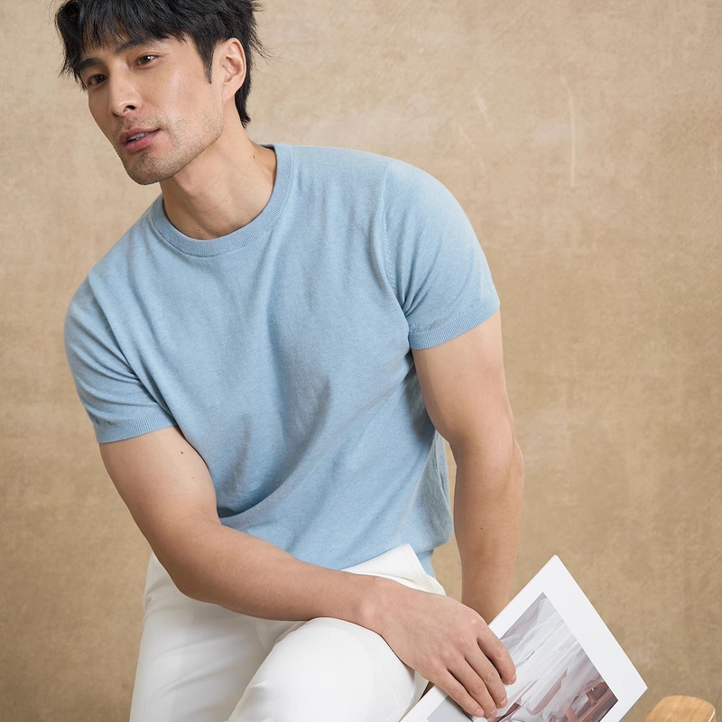 [Machine Washable 100-Count Long-Staple Cotton] New Summer Short-Sleeved Round-Neck T-Shirt for Men, Casual Knitted Base Shirt