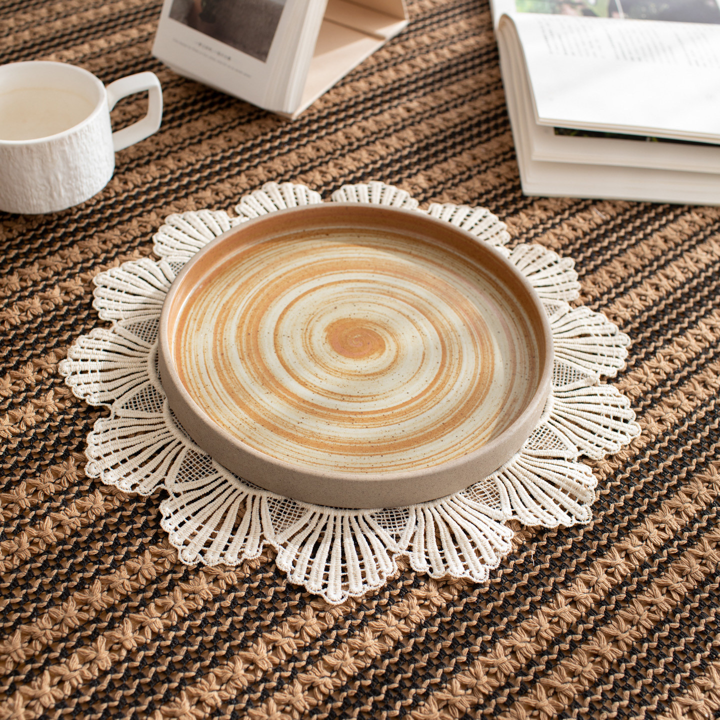 Beige Embroidered Lace Placemats
