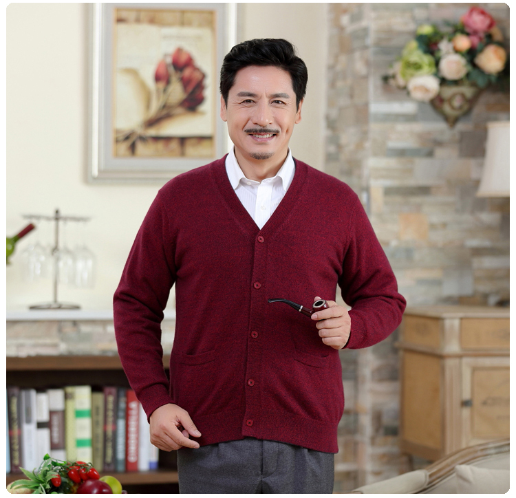 Mùa xuân và mùa thu 2018 nam trung niên áo len cashmere cổ chữ V dày cha dệt kim cộng với áo len rộng kích thước lớn chất béo áo len kiểu hàn quốc cực đẹp