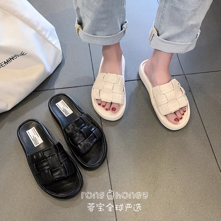 Japan Thick Bottom Ins Sandals Women Outside Wearing Net Red Weave Fashion 100 Hitch Female Wind Sloth for a long line of black