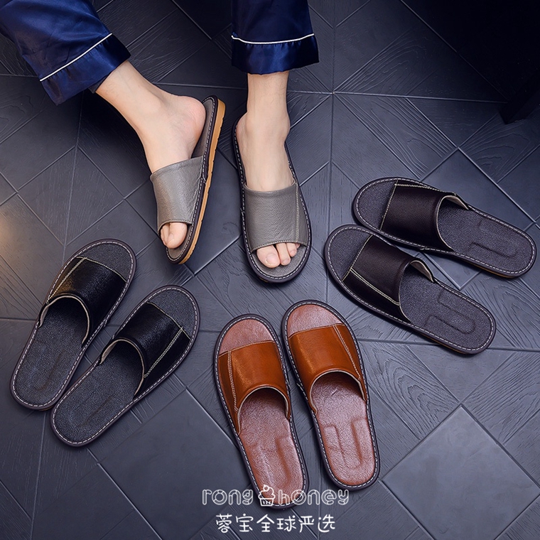 Japan gp genuine leather non-slip without foot odor slippers Men and women Indoor Softsole Home Floor Silent Home Cool Slippers Shoes Summer