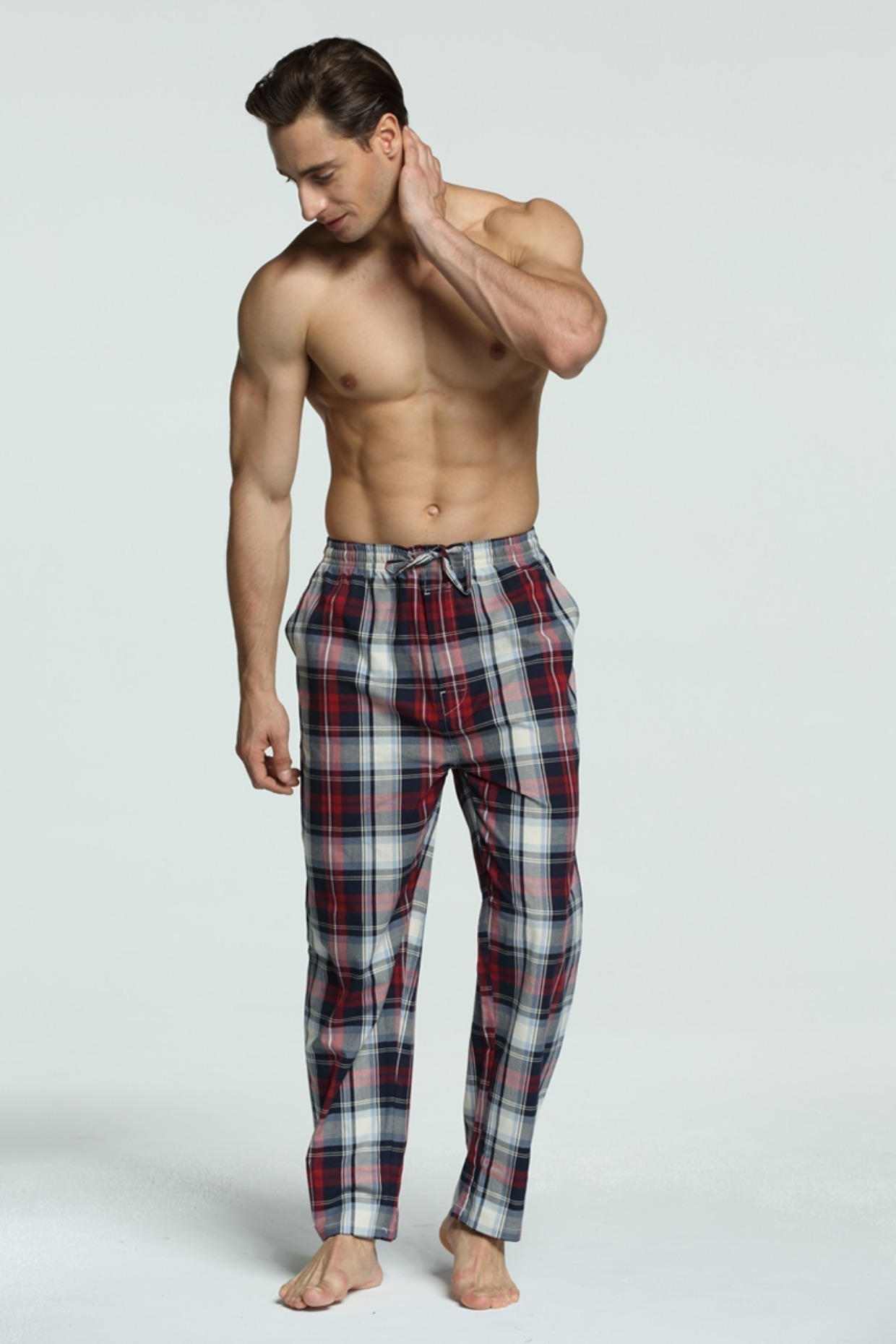 Bộ đồ ngủ mới cotton nam mùa thu quần mềm mại đơn giản kẻ sọc cotton rộng kích thước lớn thanh niên quần nhà quần legging nam
