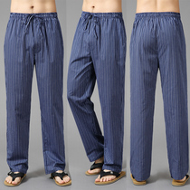Pajama pants mens summer thin cotton trousers large size loose home air conditioning pants with placket mens cotton home pants