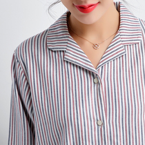 Spring and Autumn Ladies Soft Loose Size Cotton Lyocell Striped Long Sleeve Set Home Clothes Do Not Fade