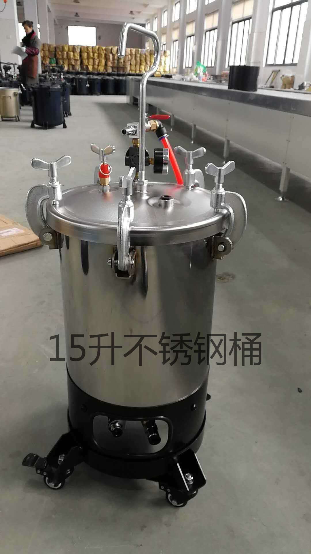 304 stainless steel 15 liters pressure barrel lower row with castors 15 litres of water with water colorful spray gun paint barrel Lower discharge
