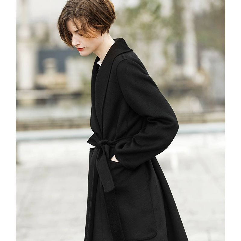 Áo len dài tay mỏng Kiểu Hàn Quốc Ren-up Màu tinh khiết Miccbeirn Áo len nữ Đi lại giữa chiều dài - Trung bình và dài Coat