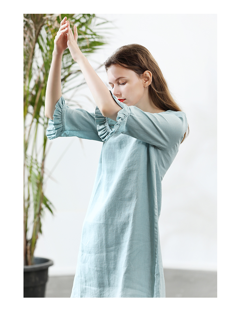 Chất liệu vải lanh và chất liệu vải lanh lỏng lẻo giảm béo che thịt hoang dã đơn giản giảm tuổi nữ váy nhỏ khí chất tươi - Sản phẩm HOT shop bán đầm đẹp