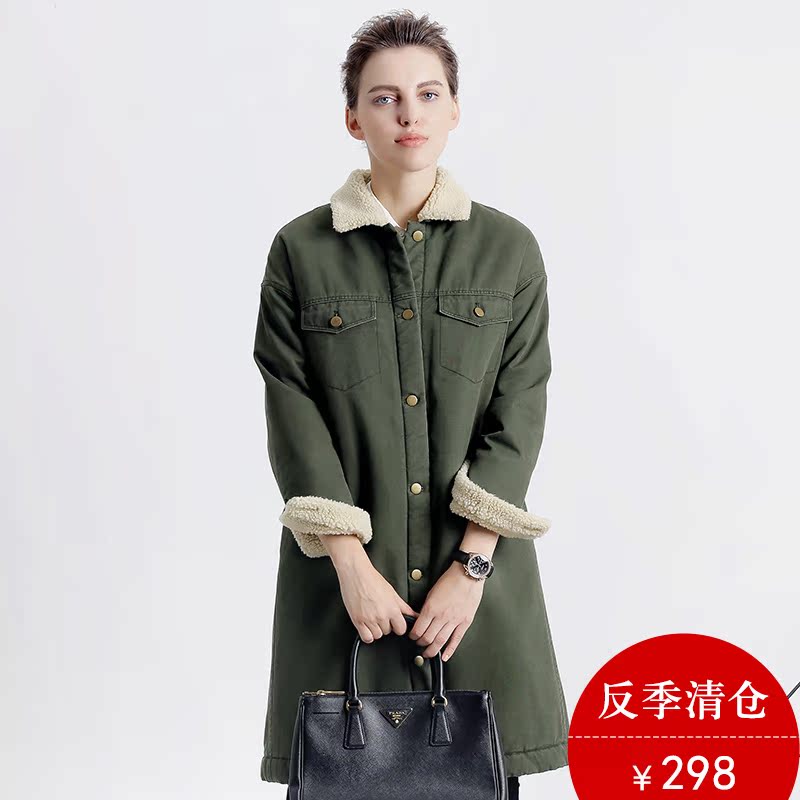 2017冬天女装韩版修身军绿色棉袄外套女中长款防寒棉服反季棉衣女